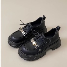 黑色厚底系带小皮鞋女2024年早春季新款气质英伦风单鞋玛丽珍鞋潮