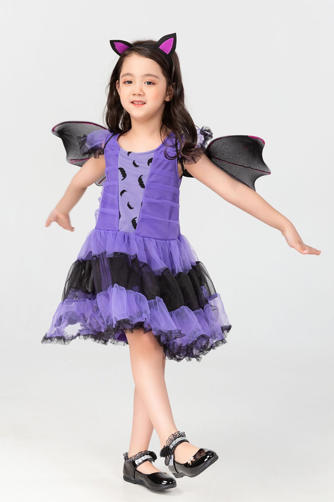 ws万圣节皮儿童猫女装 女童蝙蝠侠造型装六一儿童节表演服装