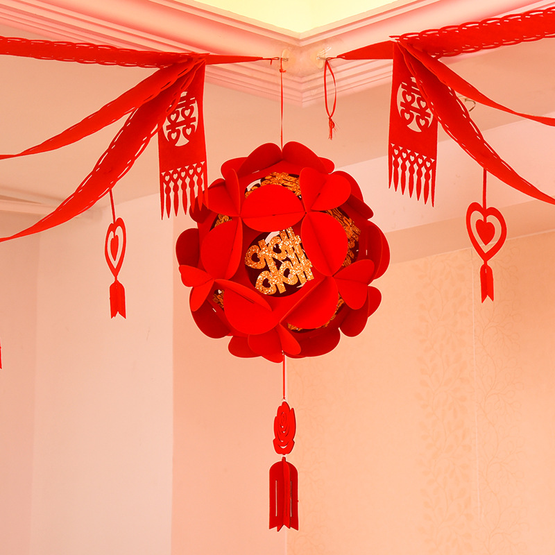 婚礼彩带拉花灯笼婚房布置套装结婚礼装饰新房卧室客厅蜂窝球喜字