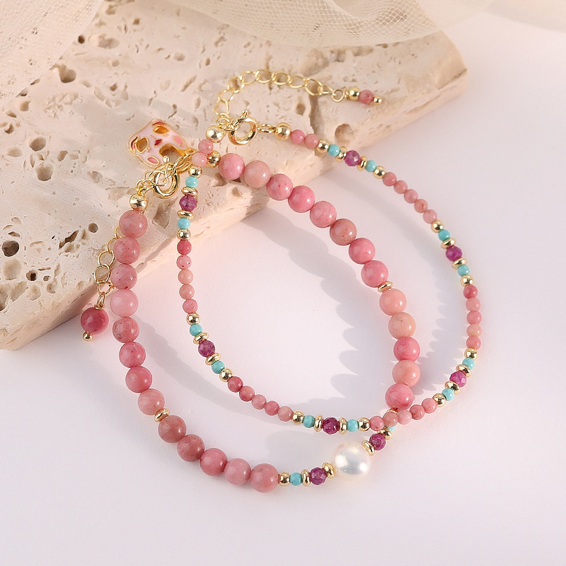 新品红中国风红纹石淡水珍珠手链小众高级感绿松石手串批发首饰