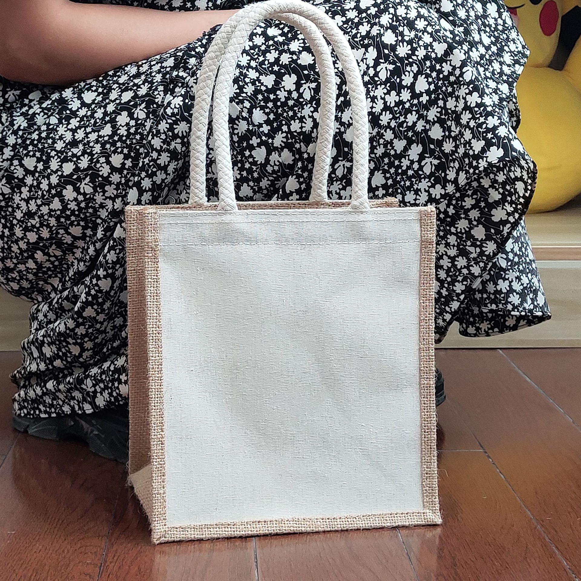 新品diy麻布袋 收纳包手绘亚麻帆布包画画手提购物无印麻布袋现货