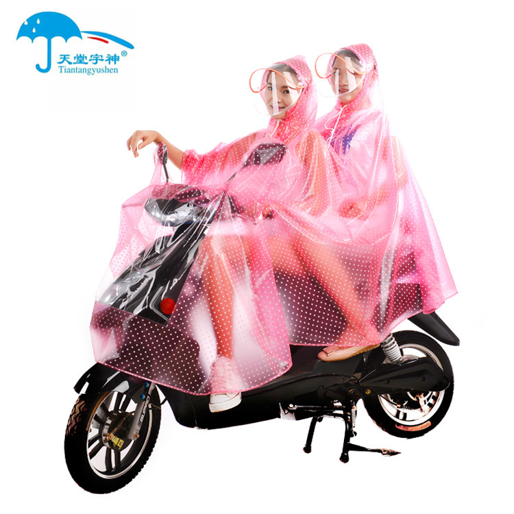 Electric Motorcycle Double Raincoat plus-Sized Thickened Double Brim Mask Waterproof PVC Transparent Men's and Women's Poncho Hair Generation