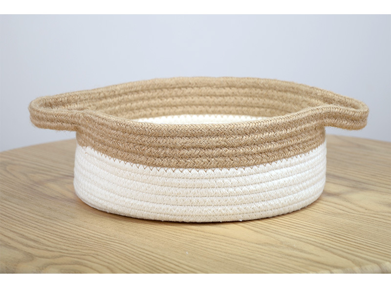 扁式卧室桌子棉绳编织收纳筐手工床头针线杂物整理筐化妆品收纳盒