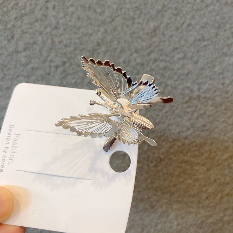 会动的蝴蝶发夹甜美森系少女金属发卡超仙简约刘海夹鸭嘴夹头饰品