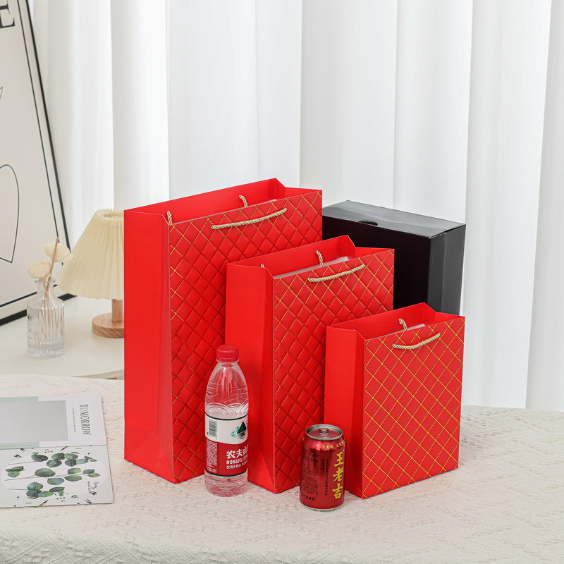 Business Bronzing Gift Bag Fashion Deep Embossed Thickened Paper Bag Vertical Version No. plus-Sized Solid Color Portable Paper Bag Packaging Bag