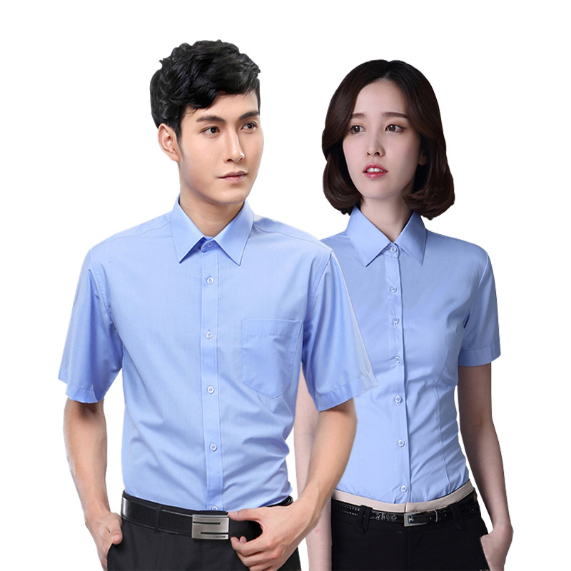 Summer Short-Sleeved Work Clothes Shirt Workshop Factory Blue Men and Women Same Style Factory Clothing Work Wear in Stock Wholesale Customization