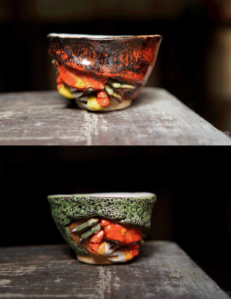 包邮手工志野烧螃蟹茶杯陶瓷茶杯 可养开片主人杯品茗杯 功夫茶具