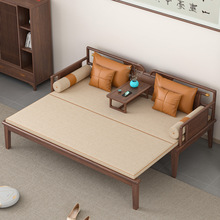 新中式罗汉床实木推拉床白蜡木小户型客厅伸缩沙发黑胡桃现代床榻