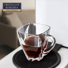 捷克进口水晶玻璃带把咖啡杯Bohemia透明带碟茶杯水杯套装组合