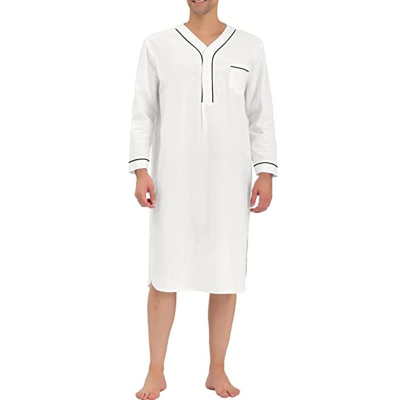 Spring 2023 Muslim Mid-Length Comfortable Loose Solid Color Pajamas Amazon European and American Men's Home Wear Nightdress