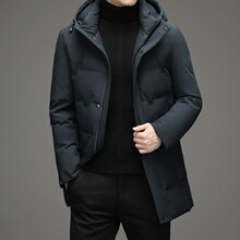 冬季加厚保暖羽绒服男款中年男中长款连帽新款休闲男装外套爸爸装