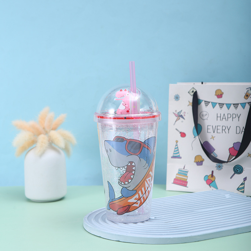 New Cartoon Summer Ice Glass Ins Style Creative Student Couple Cute Crushed Ice Cup Anti-Fall Plastic Cup with Straw