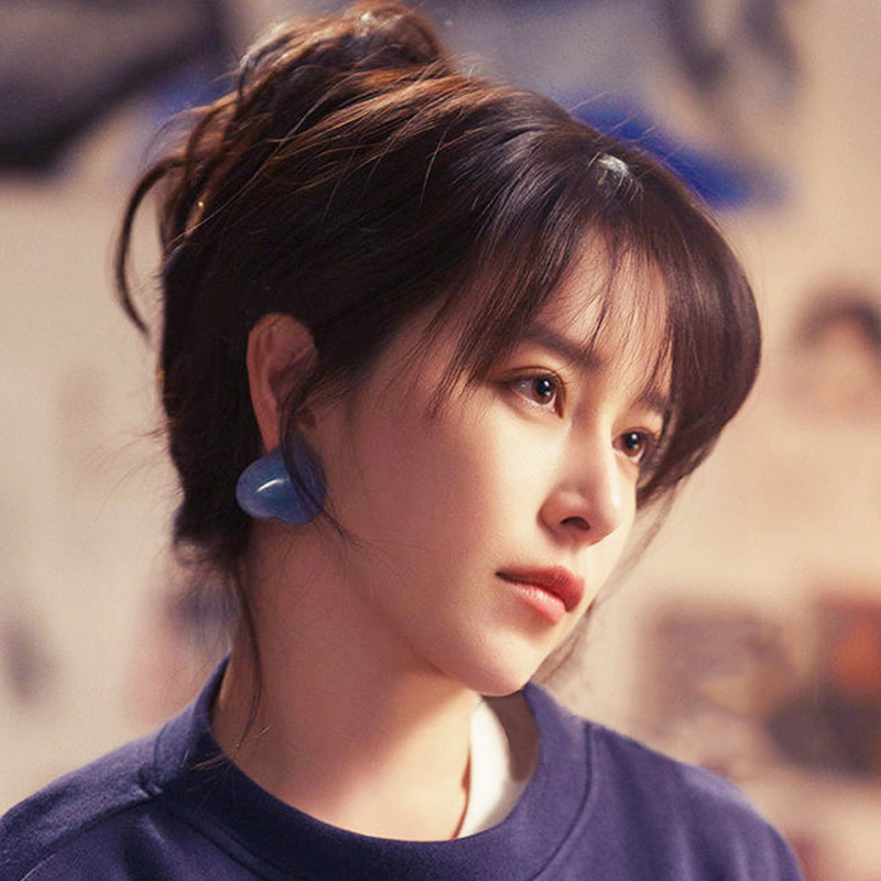 阚清子榴莲同款耳环 925银针法式夸张蓝色爱心大耳钉桃心耳坠耳饰