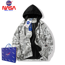 NASA联名加绒外套秋冬季连帽迷彩冲锋衣夹克宽松假两件潮牌男衣服