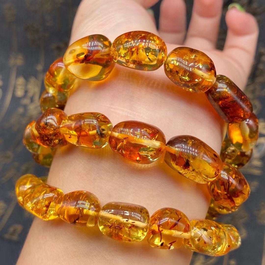 天然琥珀蜜蜡手链花珀随形珠单圈手串形状饱满花景清晰男女款手链