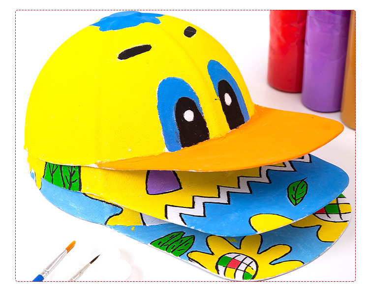 儿童棒球帽 幼儿园手绘白胚纸浆太阳帽填色环保纸帽子手工diy材料