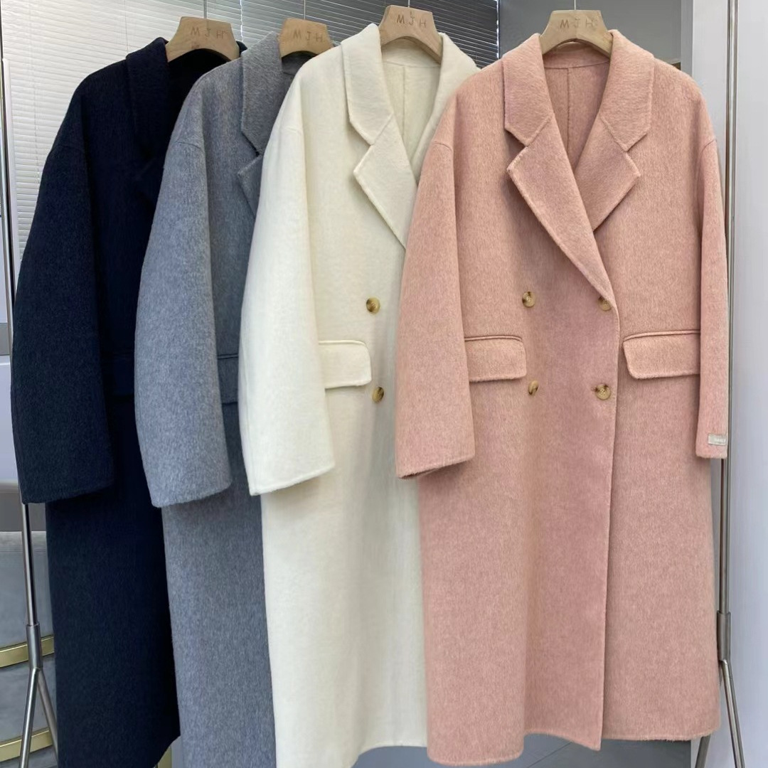 黑色双面羊绒大衣女正肩西装领2023年新款秋冬小个子羊毛毛呢外套