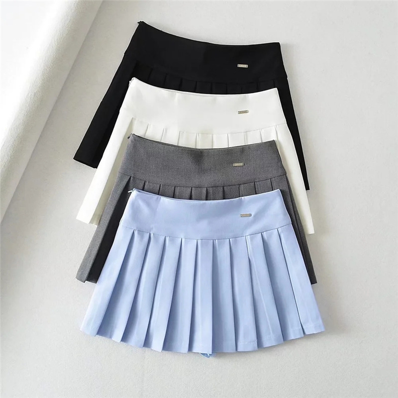 夏季高腰小开叉百褶裙显瘦复古防走光辣妹迷你半身裙减龄a字短裙