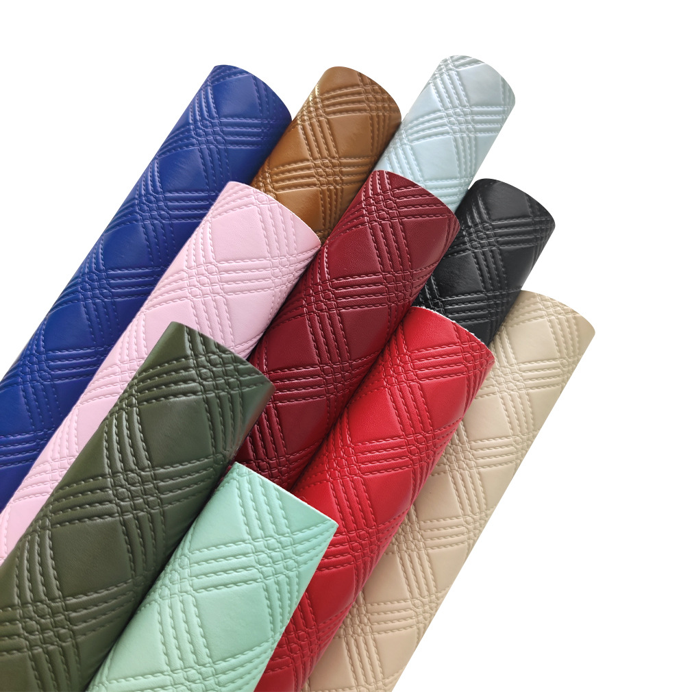 跨境套装压纹pu仿针车棱形皮革 家居箱包盒工艺皮料手袋皮带面料