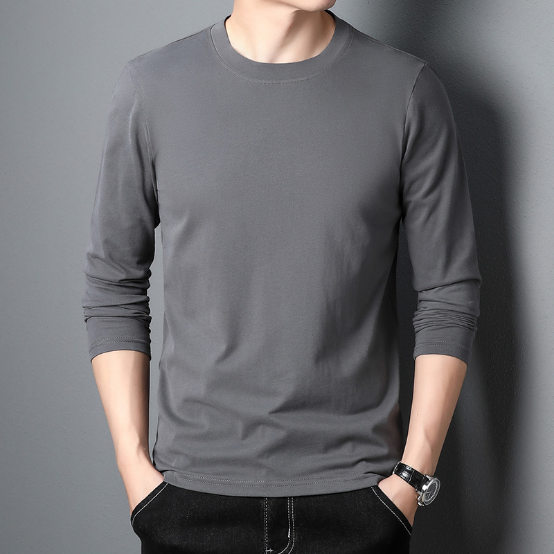 Spring and Autumn Cotton Men's Long-Sleeved T-shirt Simple Pure Color All-Matching Bottoming Shirt Cotton Outer Wear Inner Wear T-shirt Men