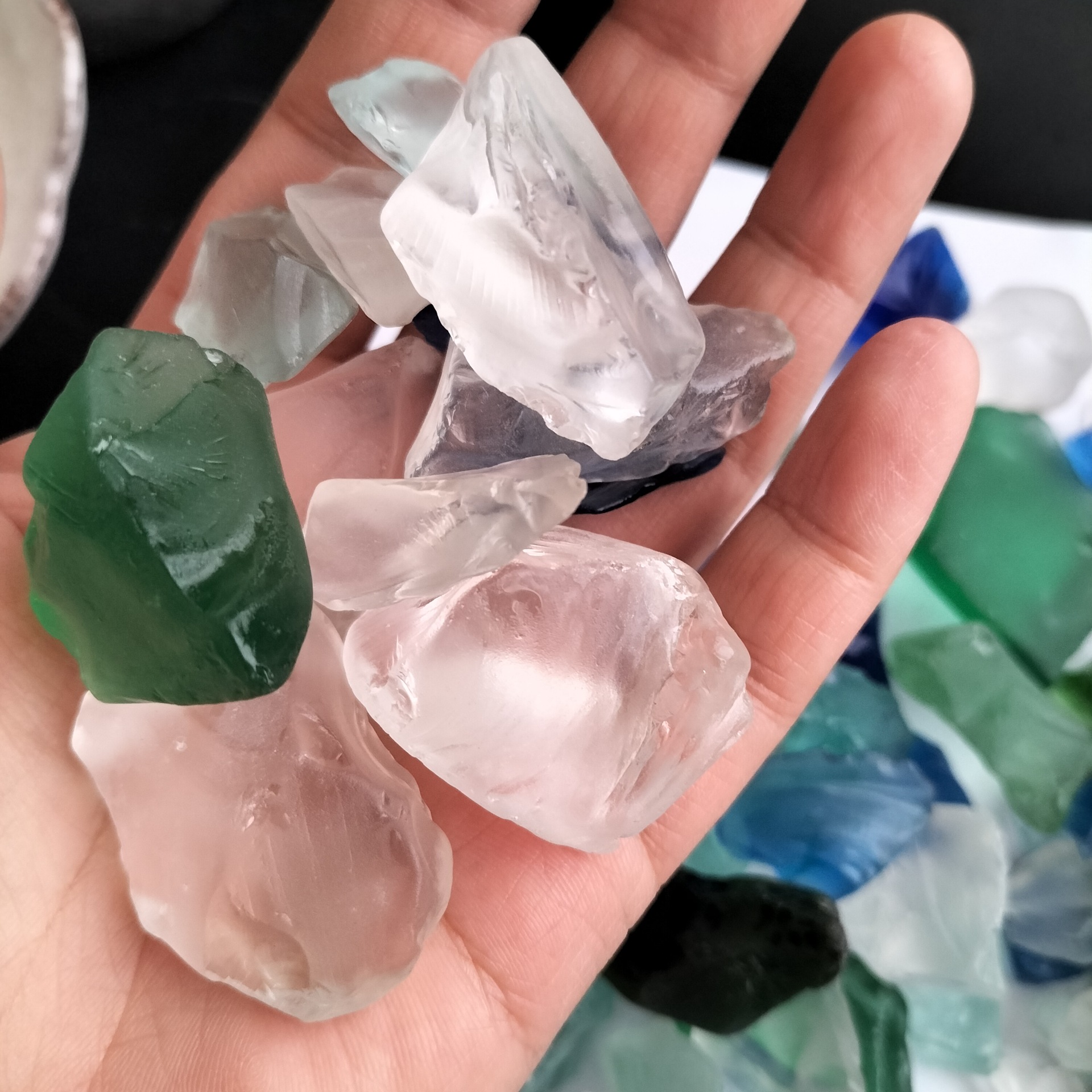 海蓝色玻璃砂彩色玻璃砂鱼缸造景装饰底沙水族箱造景底磨砂玻璃块