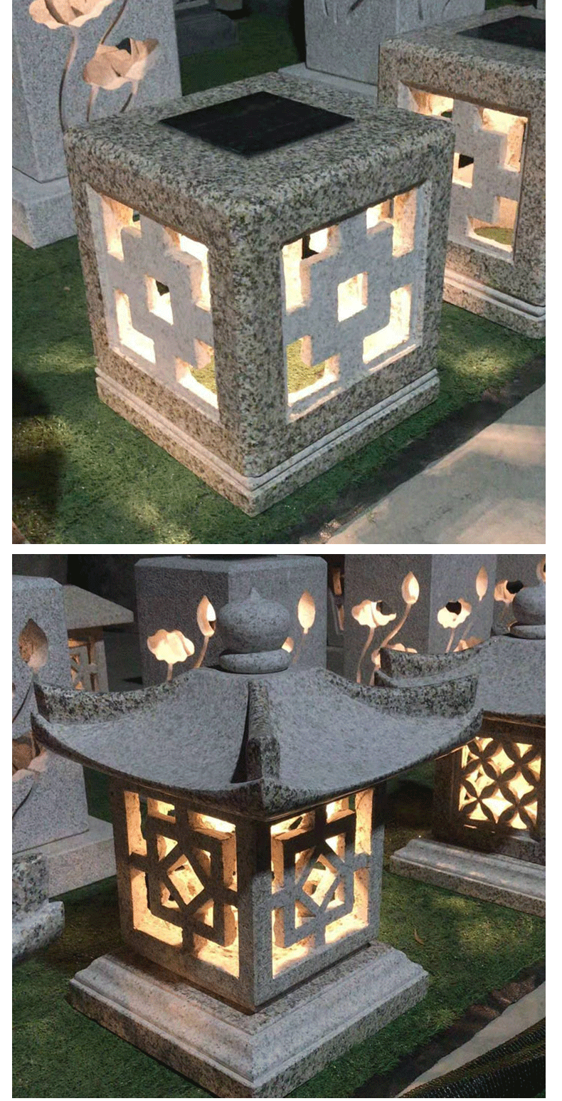 花岗岩石材太阳能石灯大理石仿古做旧青石石灯别墅园林庭院小品