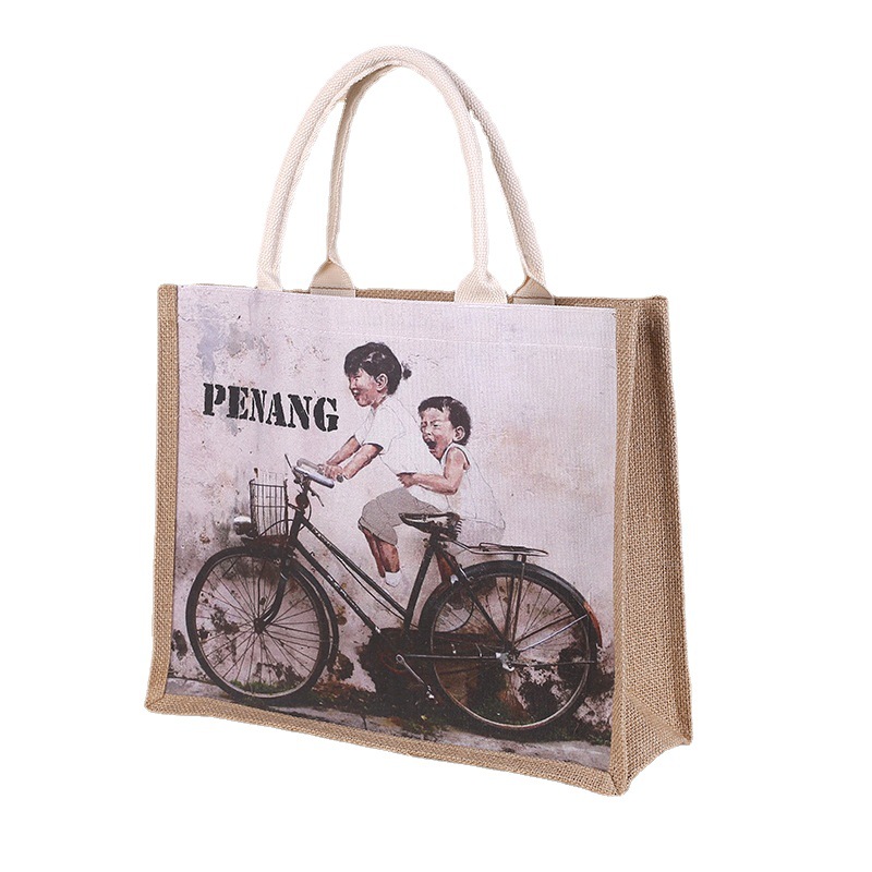 Custom Wholesale Blank Tote Portable Sack DIY Hand Painted Environmentally Friendly Coated Shoulder Cotton String Hand Carrying Gunnysack