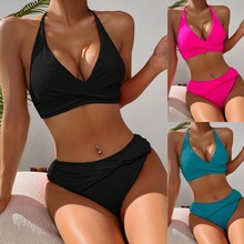 2024亚马逊新款bikini泳装欧美现货性感露背纯色比基尼外贸泳衣女