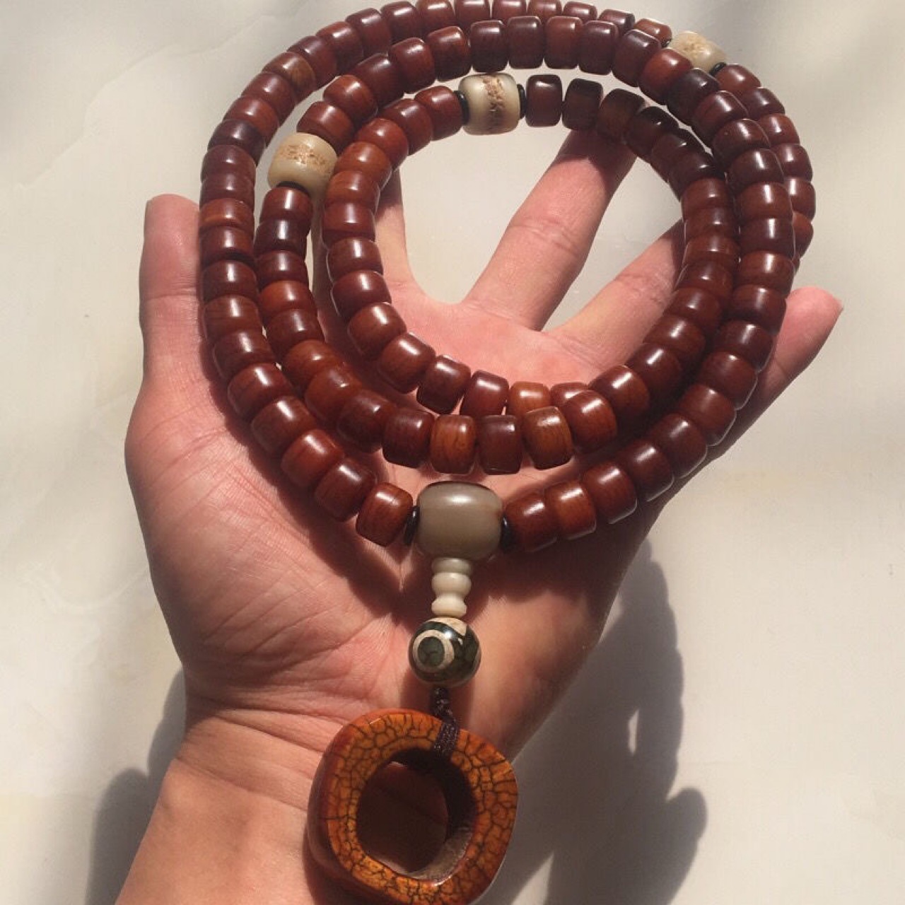 西藏牦牛骨手串佛珠108颗灵骨藏式牦牛骨嘎巴拉手链项链吊坠