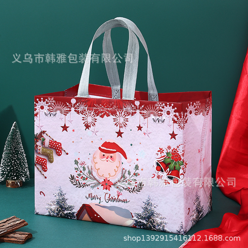 Foreign Trade Cross-Border Spot Christmas Gift Bag Non-Woven Film Cartoon Handbag Environmental Protection Shopping Bag Wholesale