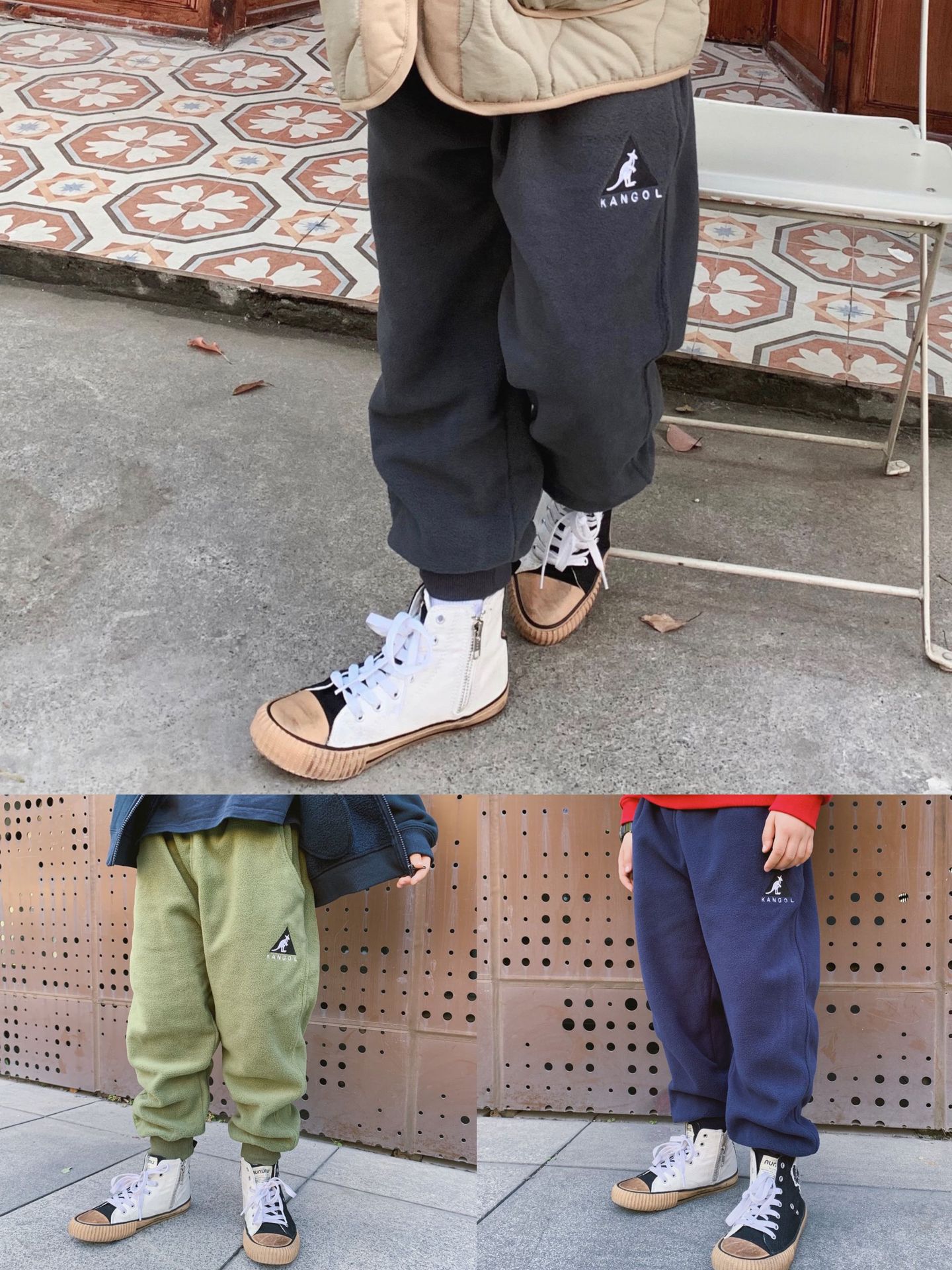 21aw男女童kangol刺绣运动裤 袋鼠刺绣运动裤 儿童保暖摇粒绒裤