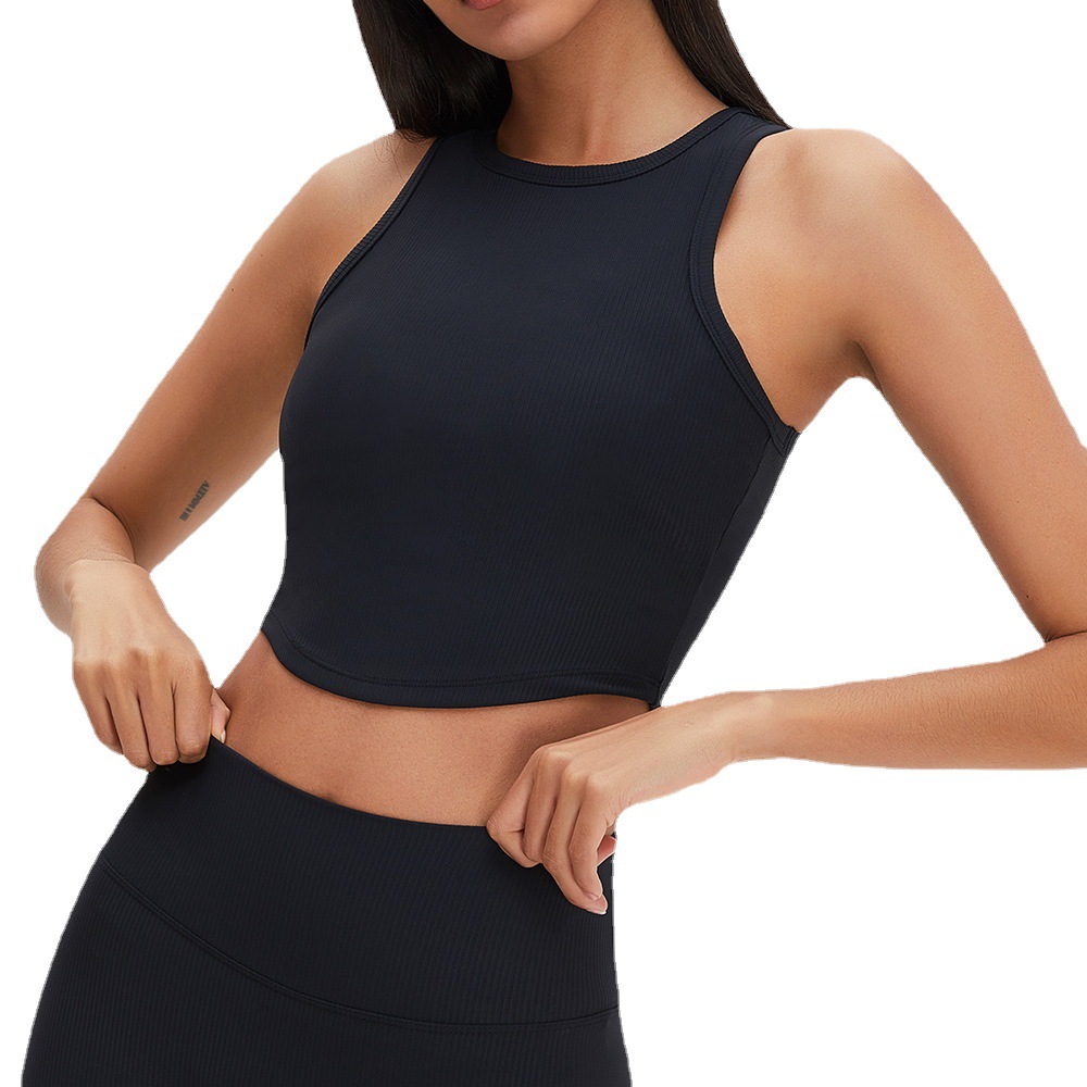 新款欧美全包裹运动背心螺纹可拆卸胸垫运动内衣健身无袖瑜伽服