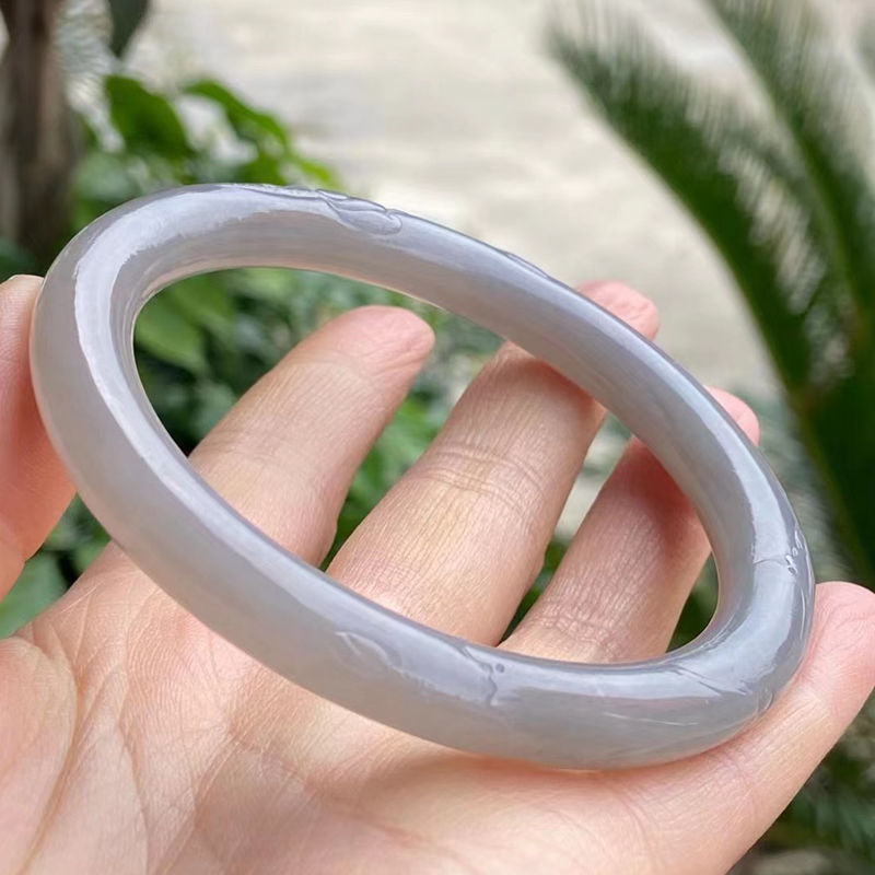 南阳玉石批发天然新疆和田玉昆仑玉紫罗兰色玉器莲花手镯送证书