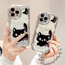 新款奶油电镀苹果15P手机壳适用iPhone14黑猫13华为P60荣耀100P女