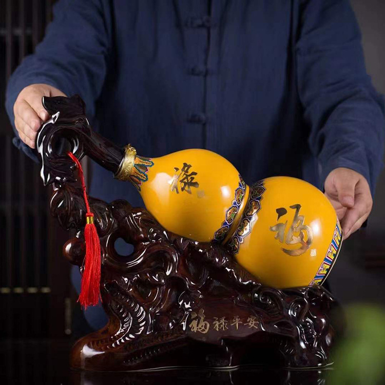 精品酒瓶创意酒瓶5斤葫芦福禄平安瓶景德镇瓷盖密封酒瓶酒坛酒罐