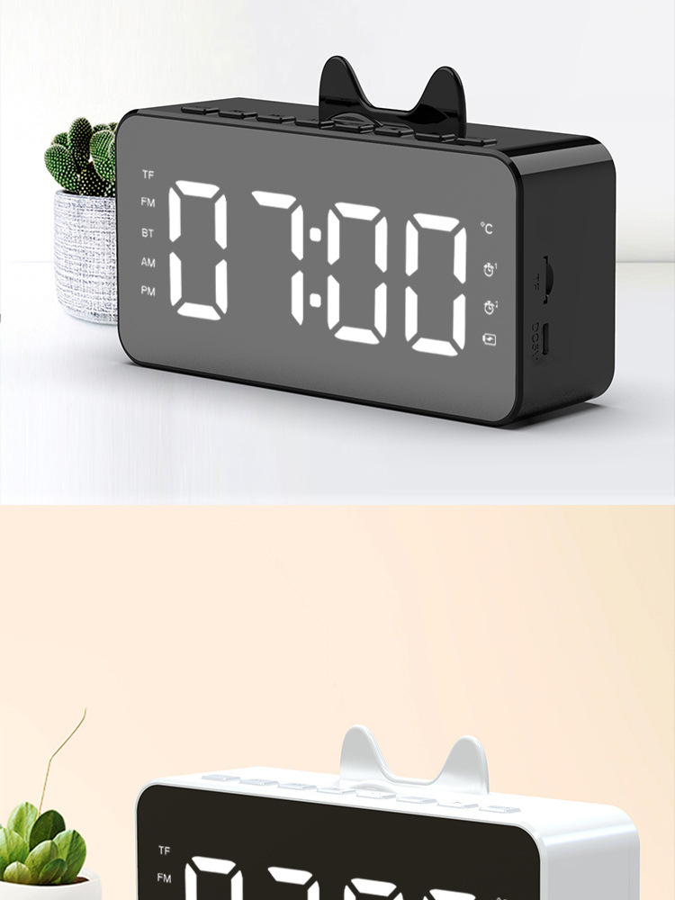 厂家供货q9蓝牙音箱户外便携式时钟镜面双喇叭车载大音量蓝牙音箱