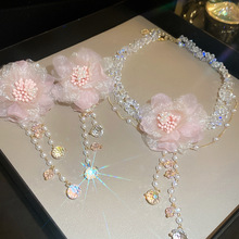 网纱花朵水晶珍珠多层项链轻奢甜美高级感颈链锁骨链超仙气质项饰
