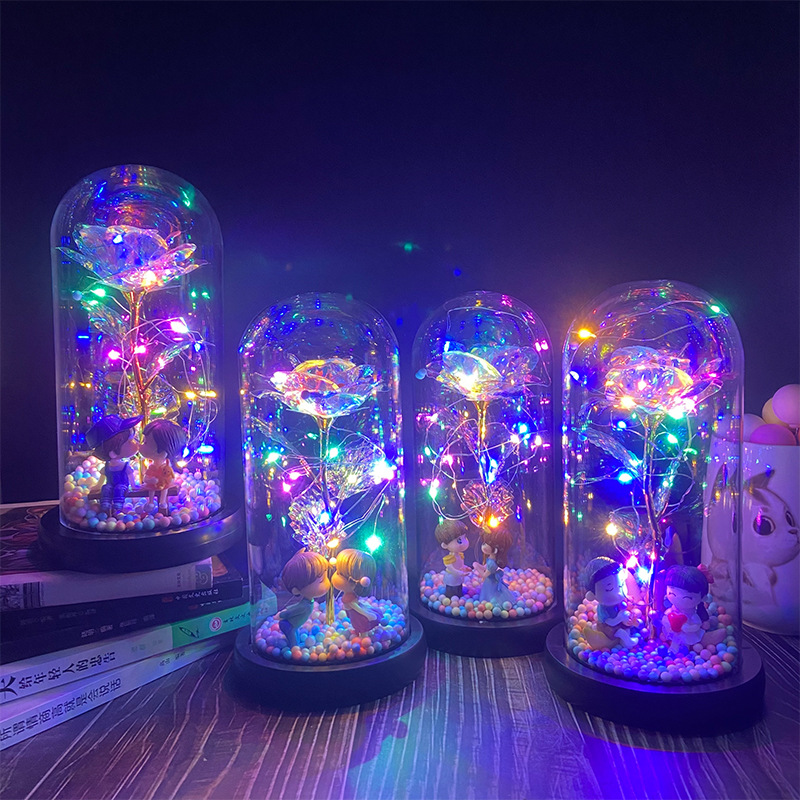 Factory Glass Cover Simulation Gold Foil Flower Rose LED Luminous Preserved Fresh Flower Lover Women's Day Gift Creative Ornaments