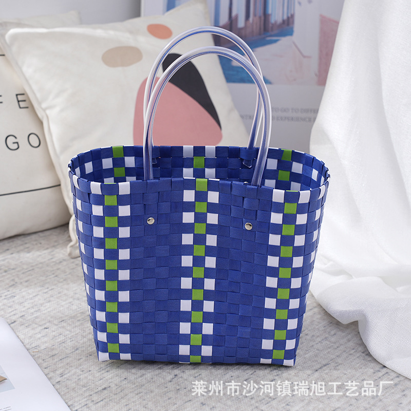 Plastic Woven Vegetable Basket Portable Women's Bag Beach Bag 2023 New Summer Fashion All-Matching Bucket Bag Woven Bag