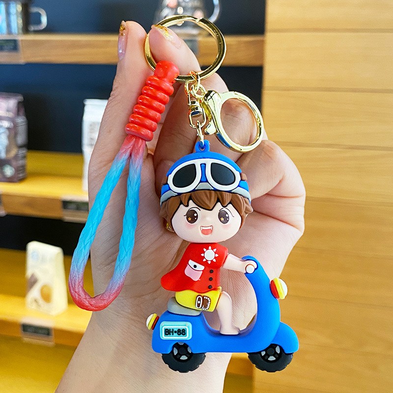 Creative Cartoon Electric Car Girl Keychain Cute Fashion Couple Bag Key Pendants Small Gift Wholesale