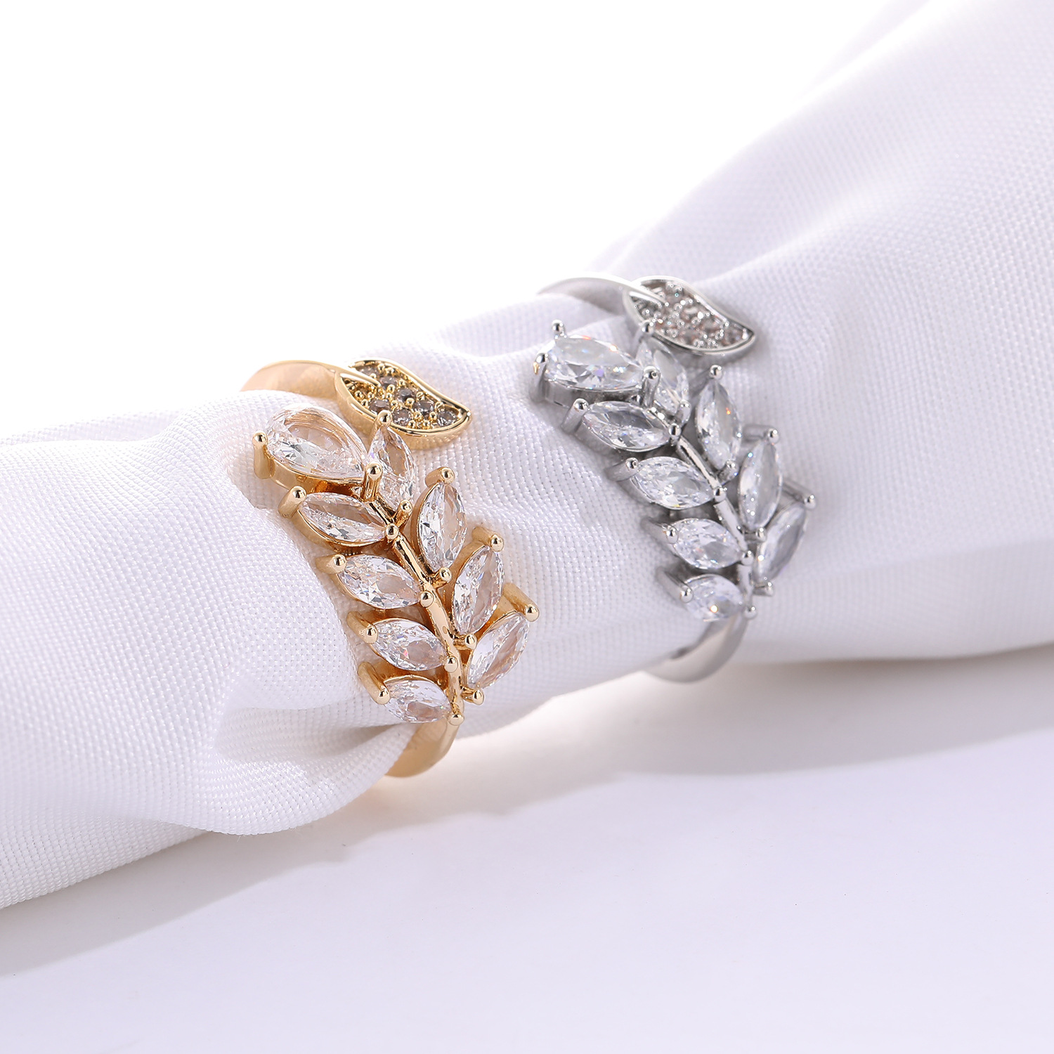 开口可调节锆石叶子戒指女ins风时尚简约个性设计感食指指环手饰