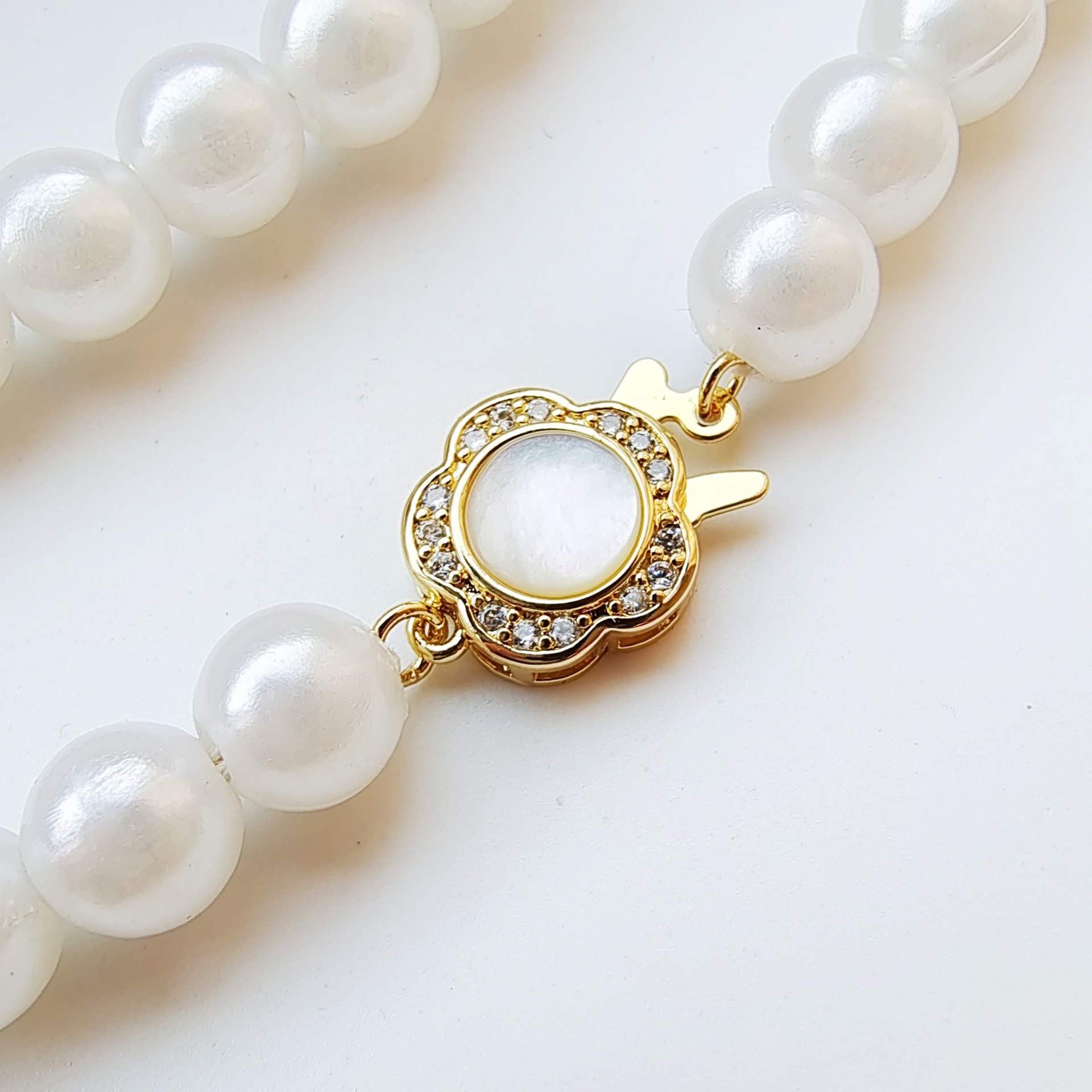 批发珍珠项链扣子贝壳雕花项链扣 铜镀14k金微镶锆石贝壳手链扣头