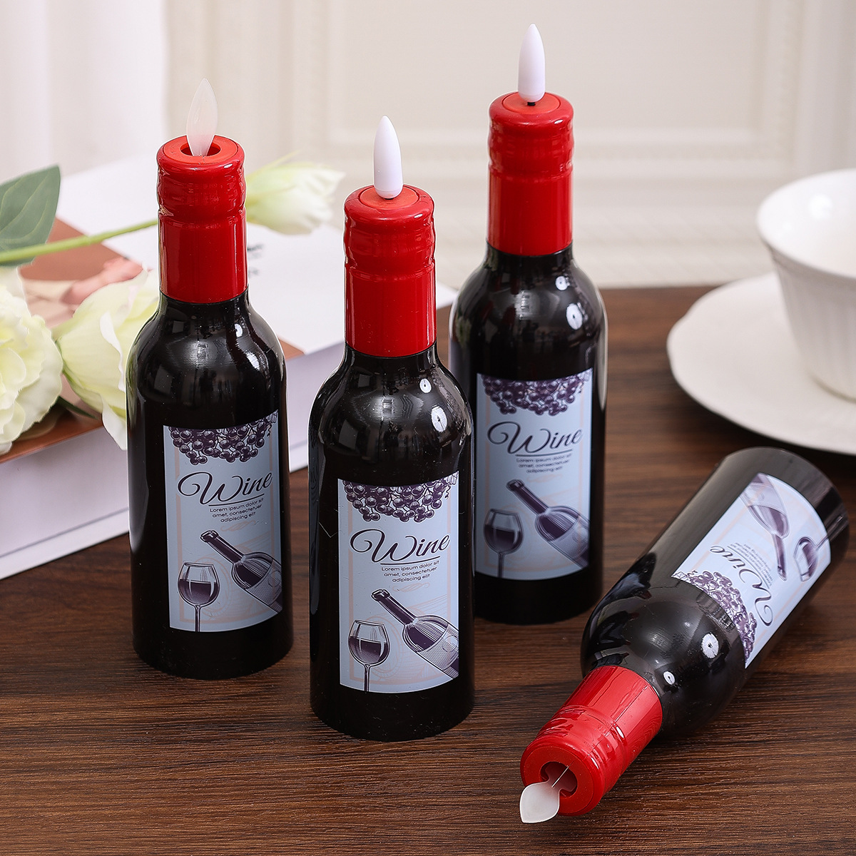 Red Wine Bottle Creative Electric Candle Lamp Valentine's Day Desktop Candlelight Dinner Home Family Ambience Light Decoration Gift