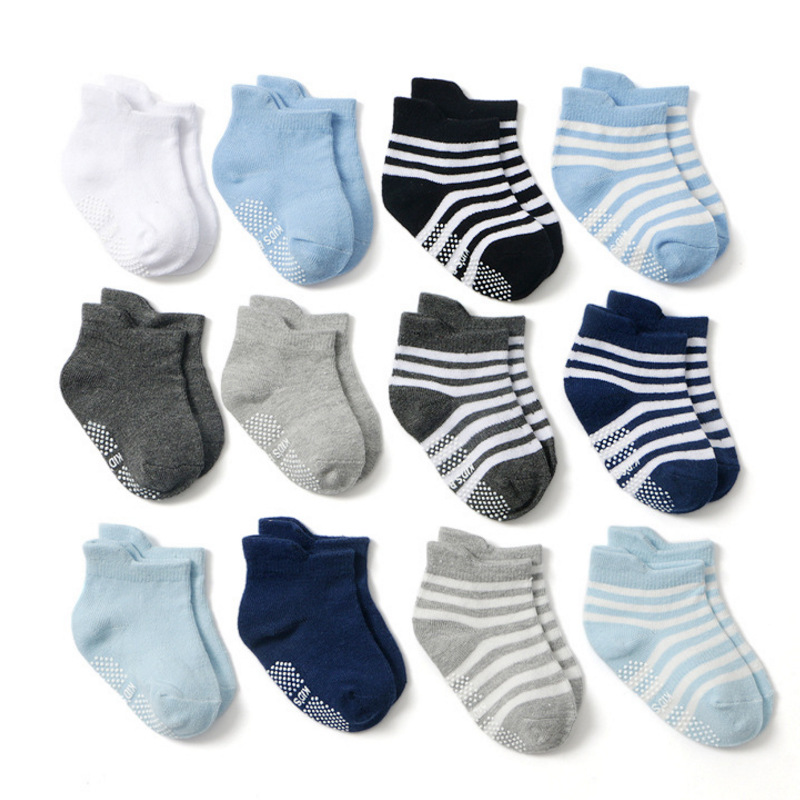 2023 New Spring and Summer Amazon Children Non-Slip Floor Socks Solid Color Polka Dot Cotton Socks Children's Socks Wholesale 12 Pairs