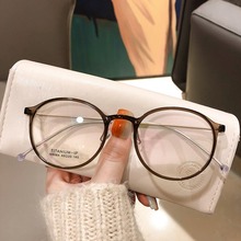安科超轻纯钛茶色眼镜框女可配有度数防蓝光素颜圆框眼镜架M8064