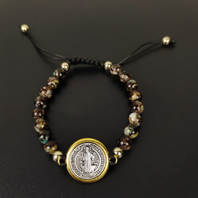 圣本笃念珠天主教调节绳圣徒圣本笃念珠绿松石串珠手链祈祷珠手串