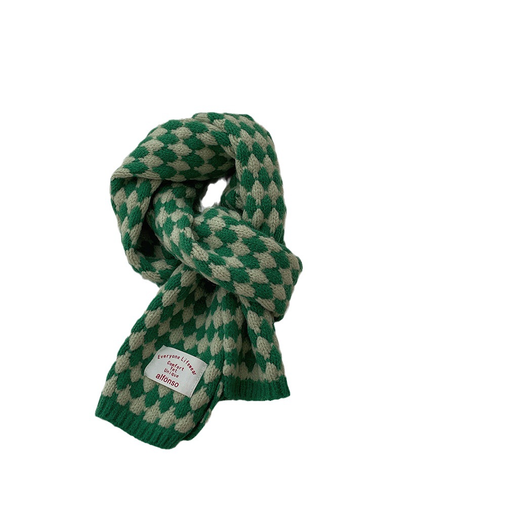 South Korea Children's Warm Western Style Diamond Lattice Wool Scarf Autumn and Winter Boys and Girls Scarf Baby Knitted Plaid Scarf