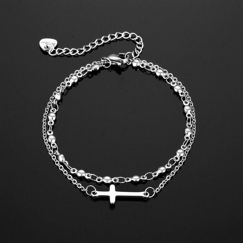 Fashion Trending Women's Jewelry Titanium Steel Bracelet Stainless Steel Drip Cross Double Layer Bracelet Foreign Trade Popular Jewelry