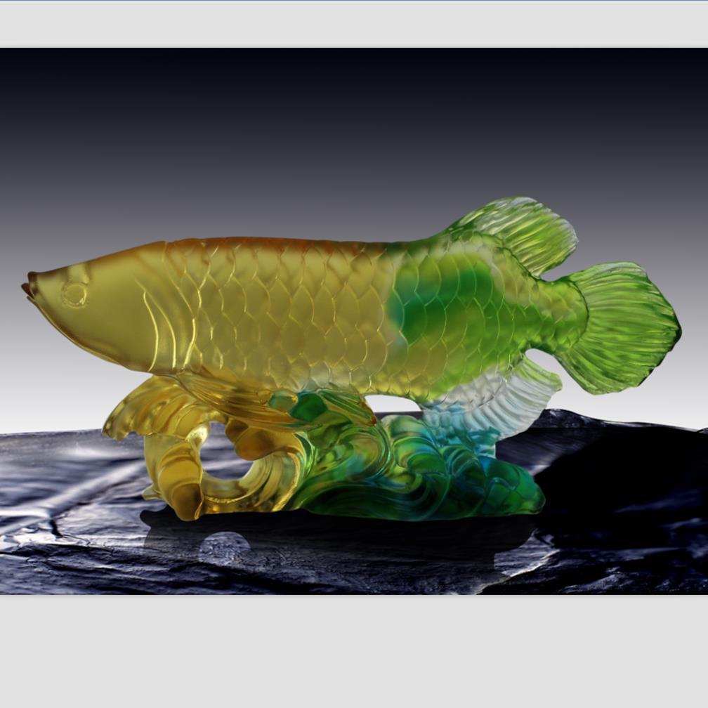 晶品厂家批发订造琉璃鱼招財龙鱼金龙鱼摆件水晶底座刻字纪念礼品