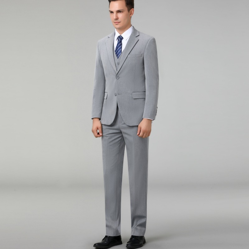 高级英伦风西装套装男中年商务职业正装休闲羊毛料西服三件套男装